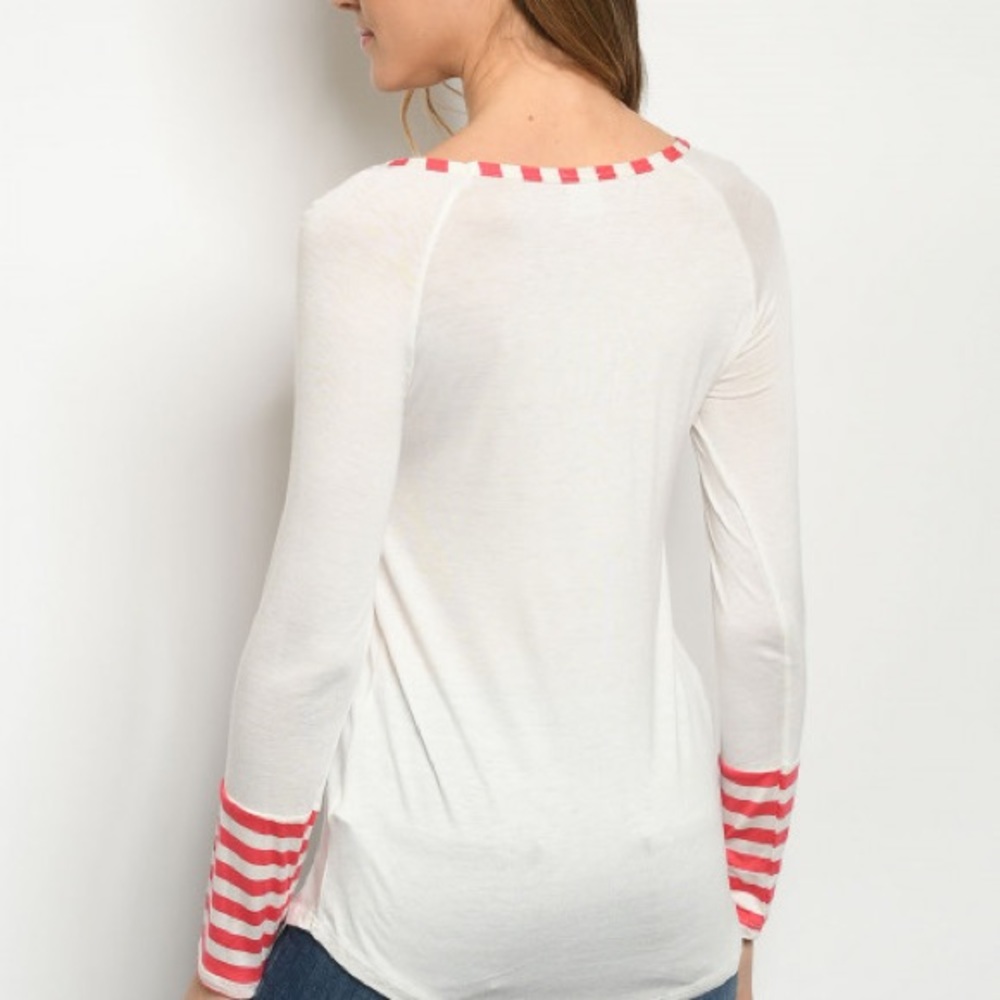 Coral & Ivory Stripe Jersey Tunic Long Sleeve Top - Picture 2 of 3